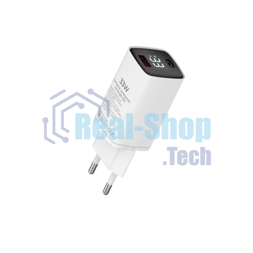 Сетевое зарядное устройство Maxvi A402PD LED 33W, 1xUSB-A, 1xUSB-C, белый