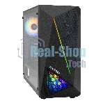 Компьютерный корпус Miditower ExeGate EVO-8225-NPX500 (ATX, БП 500NPX с вент. 12см, 2хUSB+1хUSB 3.0, черный, 2 вент. с RGb подсветкой и полоса на передней панели, боковая панель - закаленное стекло)