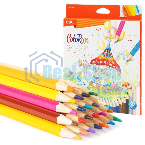 Карандаши цветные Deli EC130-24 ColoRun, шестигранный профиль, дерево 24 цвета, коробка с европодвесом (24шт)