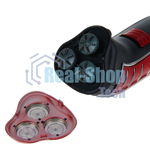 Электробритва Sakura SA-5414RB красно-черный(Бритва электрическая, сухое бритье, работа от аккумулятора. 3 бреющие головки. Индикатор заряда батарейки. Защитная крышка. Щеточка для очистки.)