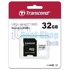 Флеш карта Micro SecureDigital 32Gb Transcend TS32GUSD300S-A MicroSDHC Class 10 UHS-I, SD adapter