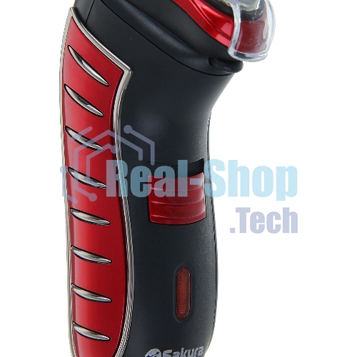 Электробритва Sakura SA-5414RB красно-черный(Бритва электрическая, сухое бритье, работа от аккумулятора. 3 бреющие головки. Индикатор заряда батарейки. Защитная крышка. Щеточка для очистки.)