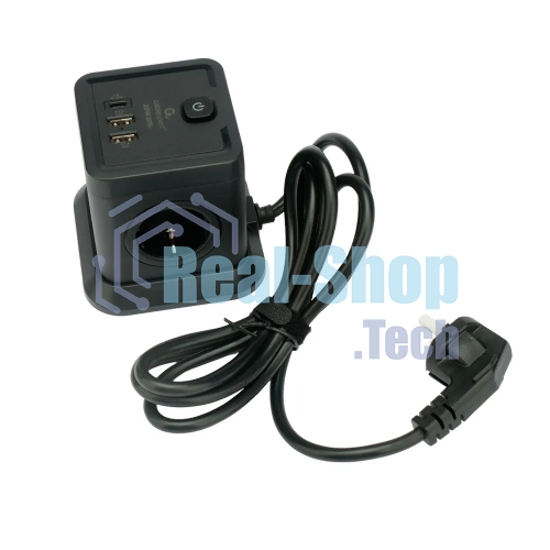 Сетевой фильтр Cablexpert Tower TWR-4-CU2-B-2, 4 р, 10А, 1xType-C PD, 20Вт, 2хUSB, 2 м, ур.защиты 2+, черный, коробка