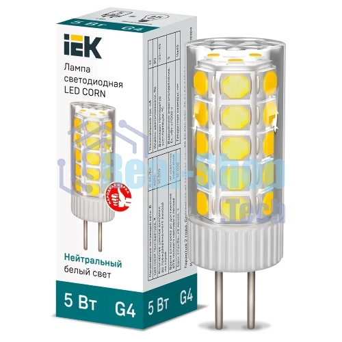 Лампа светодиодная IEK LLE-CORN-5-012-40-G4 CORN 5Вт капсула 4000К G4 12В керамика