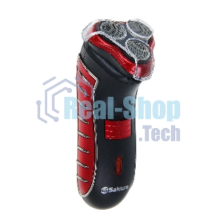 Электробритва Sakura SA-5414RB красно-черный(Бритва электрическая, сухое бритье, работа от аккумулятора. 3 бреющие головки. Индикатор заряда батарейки. Защитная крышка. Щеточка для очистки.)