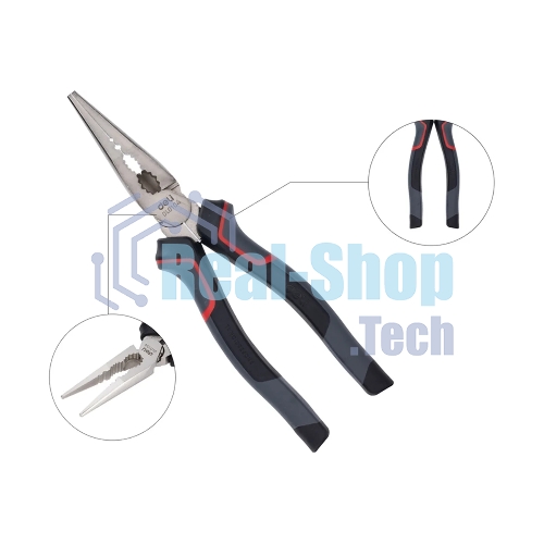 Плоскогубцы удлиненные Deli DL0104 200 мм, Cr-V, эксцентриковый шарнир, антикоррозийное покрытие, трехкомпонентная прорезиненная рукоять