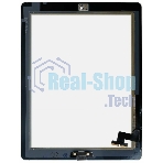 Сенсорное стекло (тачскрин) для iPad 2 (A1395, A1396, A1397), черное с кнопкой OEM