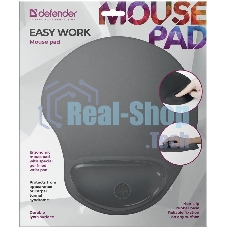 Коврик для мыши Defender гелевый Easy Work (серая лайкра) нескользящ.основа,260х225х5мм