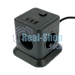 Сетевой фильтр Cablexpert Tower TWR-4-CU2-B-2, 4 р, 10А, 1xType-C PD, 20Вт, 2хUSB, 2 м, ур.защиты 2+, черный, коробка