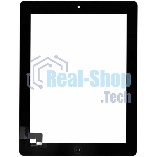 Сенсорное стекло (тачскрин) для iPad 2 (A1395, A1396, A1397), черное с кнопкой OEM