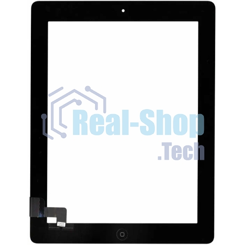 Сенсорное стекло (тачскрин) для iPad 2 (A1395, A1396, A1397), черное с кнопкой OEM