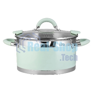 Кастрюля LARA LR02-545 MINT 26x14 см, 7,2 л, носик, индукционное дно, крышка с бортом, нержавеющая сталь