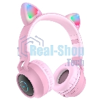 Беспроводные/проводные наушники Hoco W27 розовый, накладные, Bluetooth + проводной, 