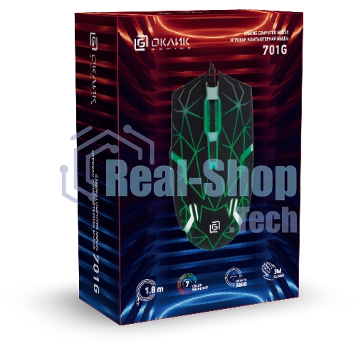 Мышь проводная Oklick 701G черный, 3600 dpi, USB, кнопки - 6