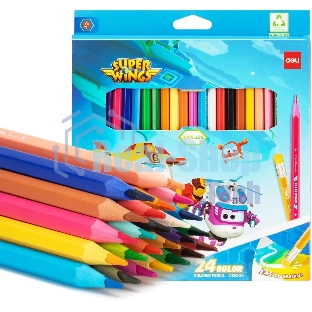 Карандаши цветные Deli EC126-24 Super Wings, шестигранный профиль, пластик коробка с европодвесом (24шт)