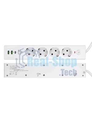 Сетевой фильтр Cablexpert Exnovo EXN-4-CU2-W-2, 4 р, 16А, 1xType-C PD, 30Вт, 2хUSB, 2 м, ур.защиты 4+, белый, коробка