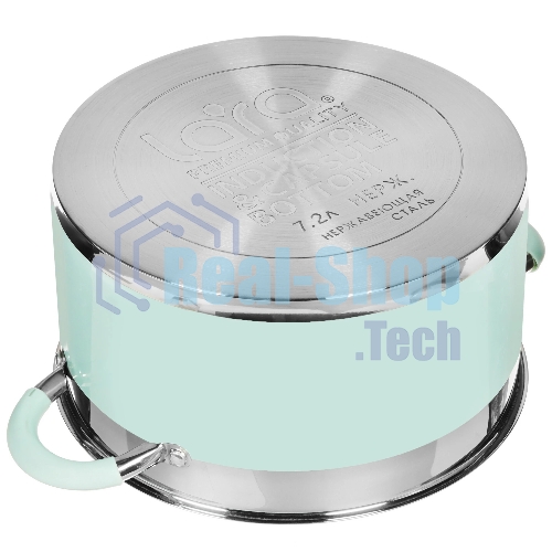 Кастрюля LARA LR02-545 MINT 26x14 см, 7,2 л, носик, индукционное дно, крышка с бортом, нержавеющая сталь