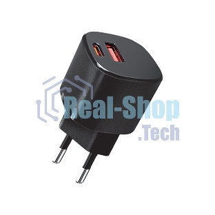 Сетевое зарядное устройство Qumo Energy GaN Mini PD 30W (Charger 0072), два порта: Type-C PD + USB-A QC3.0, черный