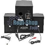 Колонки SVEN AC MS -304, черный Акустическая система, беспроводная передача сигнала по Bluetooth, суммарная мощность (RMS), Вт - 40, выходная мощность (RMS), Вт - сабвуфер: 20, сателлиты: 20 (2 х10), частотный диапазон, Гц - сабвуфер: 40 – 150, сателлиты: 150 – 20 000, размеры динамиков, мм - сабвуфер: O 128, воспроизведение с USB flash и SD card памяти, встроенное FM-радио, LED-дисплей, пульт ДУ, материал корпуса сабвуфера и сателлитов – дерево (MDF).