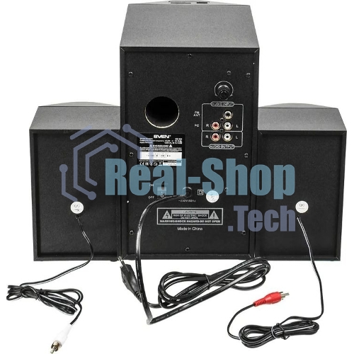Колонки SVEN AC MS -304, черный Акустическая система, беспроводная передача сигнала по Bluetooth, суммарная мощность (RMS), Вт - 40, выходная мощность (RMS), Вт - сабвуфер: 20, сателлиты: 20 (2 х10), частотный диапазон, Гц - сабвуфер: 40 – 150, сателлиты: 150 – 20 000, размеры динамиков, мм - сабвуфер: O 128, воспроизведение с USB flash и SD card памяти, встроенное FM-радио, LED-дисплей, пульт ДУ, материал корпуса сабвуфера и сателлитов – дерево (MDF).
