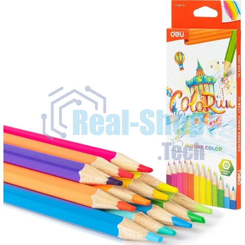 Карандаши цветные Deli EC128-12 ColoRun, шестигранный профиль, дерево 12 цветов, коробка с европодвесом (12шт)
