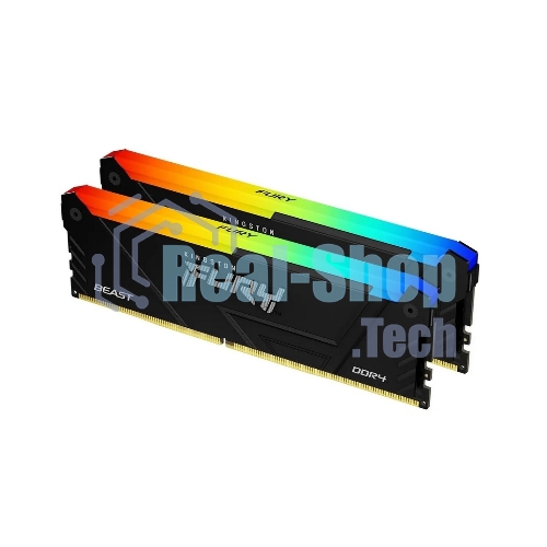 Оперативная память Kingston Fury Beast, DDR4, 32GB (2x16GB), 3200MHz, CL16, DIMM, с радиатором, RGB, черный