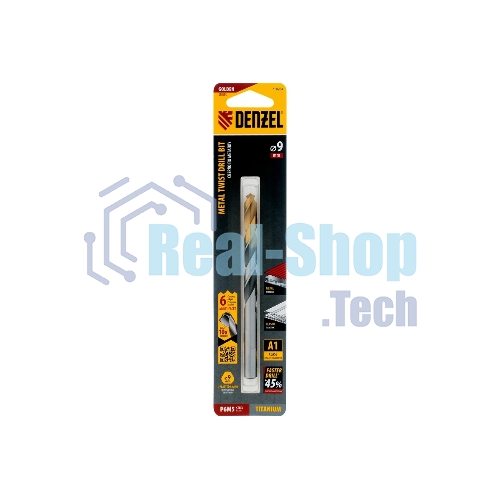 Сверло спиральное по металлу Denzel 9 x 125мм, Р6М5, Golden Tip, многогранная заточка