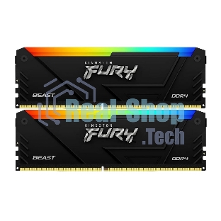 Оперативная память Kingston Fury Beast, DDR4, 32GB (2x16GB), 3200MHz, CL16, DIMM, с радиатором, RGB, черный