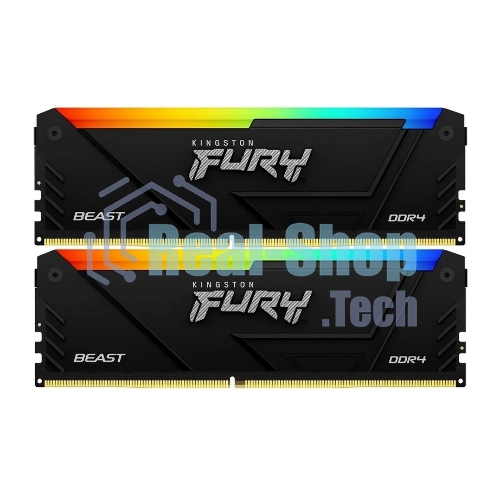 Оперативная память Kingston Fury Beast, DDR4, 32GB (2x16GB), 3200MHz, CL16, DIMM, с радиатором, RGB, черный