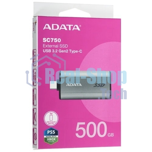 Внешний SSD ADATA SC750, 500Gb, USB 3.2 Gen 2 Type-C, R/W 1050/1000, черный
