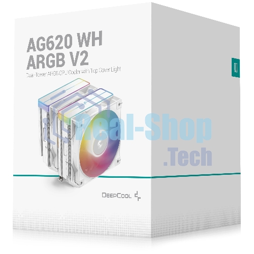 Кулер для процессора DEEPCOOL AG620 WH ARGb V2 LGA20XX/1700/1200/115X/AM5/AM4 (9шт/кор, TDP 260W, PWM, ARGb DUAL Fan 120мм, 6 тепл. трубок, белый) RET