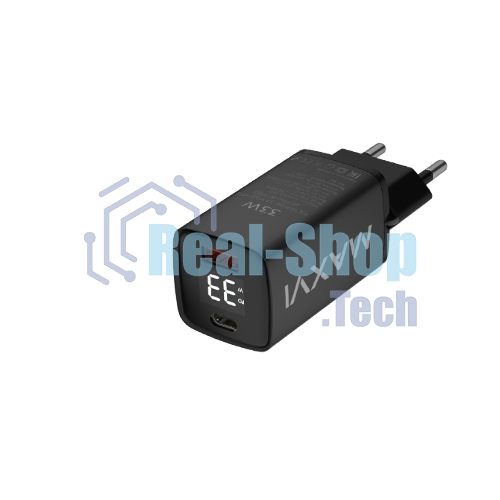 Сетевое зарядное устройство Maxvi A402PD LED 33W, 1xUSB-A, 1xUSB-C, черный