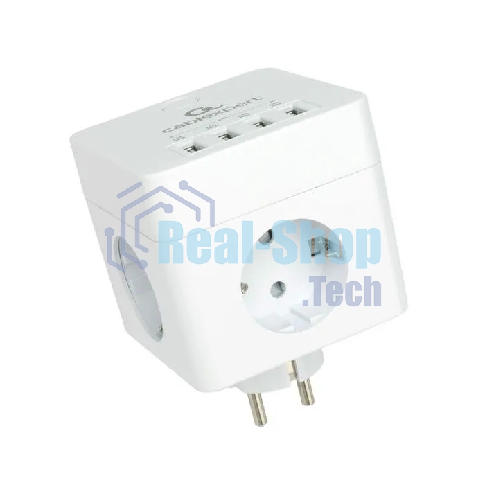 Сетевой фильтр Cablexpert Cube CUBE-4-U4-W, 4 р, 16А, 4хUSB, ур. защиты 2+, белый, коробка