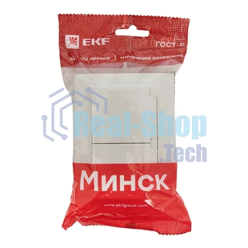 Розетка EKF ERR16-129-200-44 Минск 2-м СП 16А IP44 с заземлением, с защитными шторками, с крышкой, белая