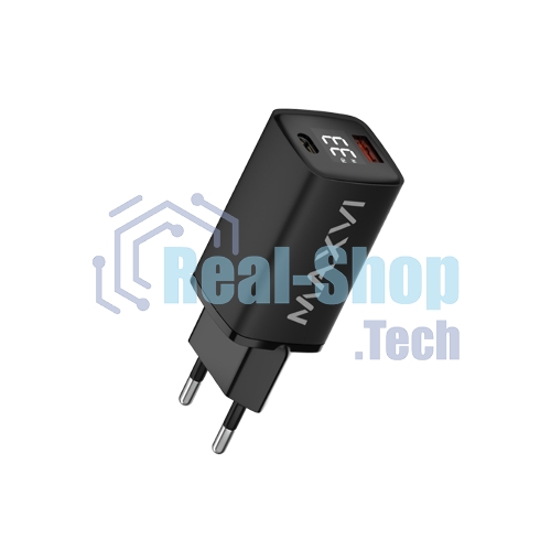 Сетевое зарядное устройство Maxvi A402PD LED 33W, 1xUSB-A, 1xUSB-C, черный