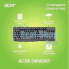 Клавиатура проводная Acer OKW301 (ZL.KBDCC.01A), USB, черный
