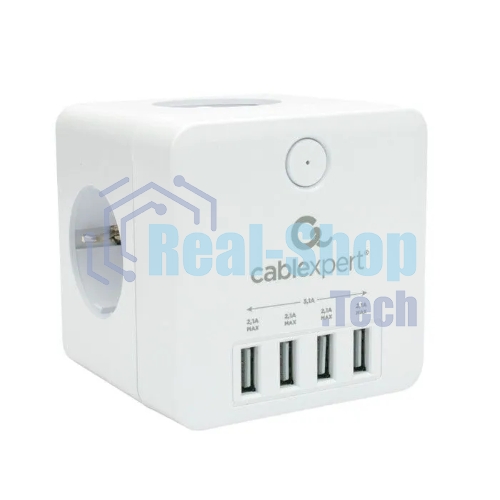 Сетевой фильтр Cablexpert Cube CUBE-4-U4-W, 4 р, 16А, 4хUSB, ур. защиты 2+, белый, коробка