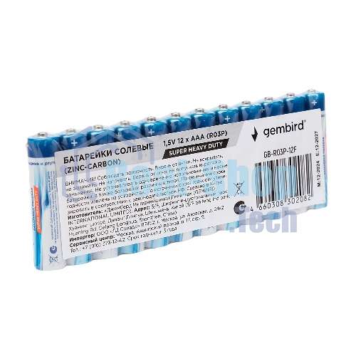 Батарейки солевые Gembird GB-R03P-12F, тип AAA, 12шт, пленка