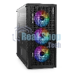 Компьютерный корпус Miditower ExeGate EVO-5001A-600NPX (ATX, БП 600NPX с вент. 12 см, 2хUSB+1хUSB 3.0+HD Audio, черный, 3 вент.12см с RGb подсветкой, боковая панель - закаленное стекло)