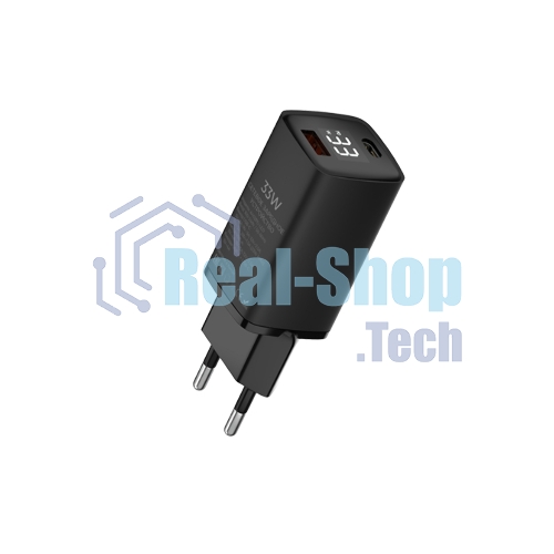 Сетевое зарядное устройство Maxvi A402PD LED 33W, 1xUSB-A, 1xUSB-C, черный