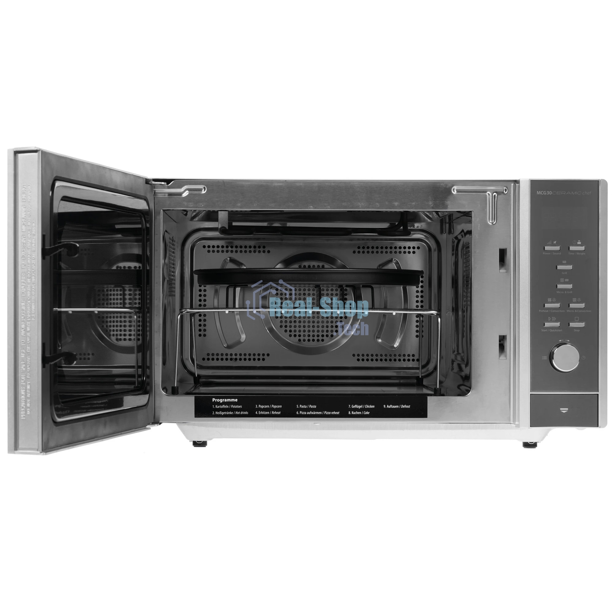 Микроволновая печь CASO MCG 30 Ceramic Chef серебристый, 30 л, 900 Вт, переключатели - кнопки, поворотный механизм