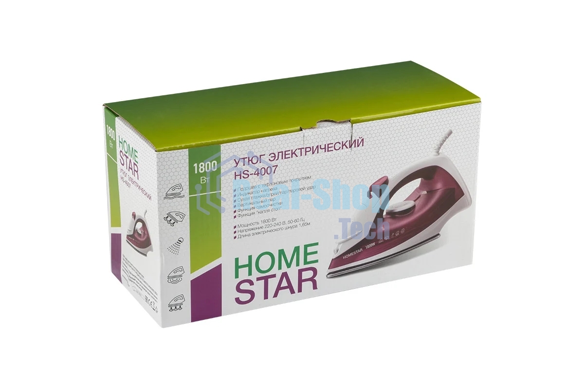 Утюг Homestar HS-4007 белый/фиолетовый, 1800 Вт, 15 г/мин, 220 мл