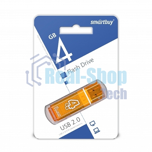Флешка USB Smartbuy Glossy series Orange (SB4 GbGS-Or), 4Gb, USB 2.0, R/W 25/15, оранжевый
