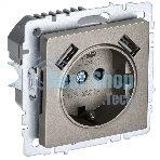 Розетка 1-местная IEK BRITE РЮш10-2-БрШ (BR-R14-16-U21-D31-K37) с заземлением, с защитными шторками, 16А, с USB A+A 5В 3,1А, шампань