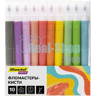 Фломастеры Silwerhof Create 13мм 146мм кисть, вентилируемый колпачок, 10 цветов, пакет с европодвесом