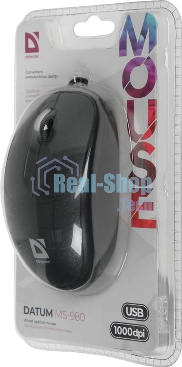 Мышь проводная Defender Datum MS-980 черный, 1000 dpi, USB, кнопки - 3