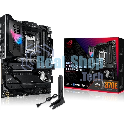 Материнская плата ASUS ROG STRIX X870E-E GAMING WIFI, AM5, AMD X870E, 4xDDR5, 4xSATA, 5xM.2, 1xPCI-E 5.0 x16, 1xPCI-E 4.0 x4, 1xHDMI, 1xUSB-C 3.2 Gen 2, 1xUSB-C 3.2 Gen 2x2, 2xUSB-C 4.0, 1x 5Gb LAN, 9xUSB-A 3.2 Gen 2, 2x3.5 мм, TOSLINK, 1xWi-Fi 7, ATX