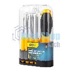 Многофункциональная отвертка 8-в-1 Deli DL636009 1шт ручка, 3 бита Phillips: PH0, PH1, PH2, 3 насадки с прорезями: 3 мм, 5 мм, 6 мм,2 специальные биты: точечные, Y-образные. Материал хвостовика: Cr-V.