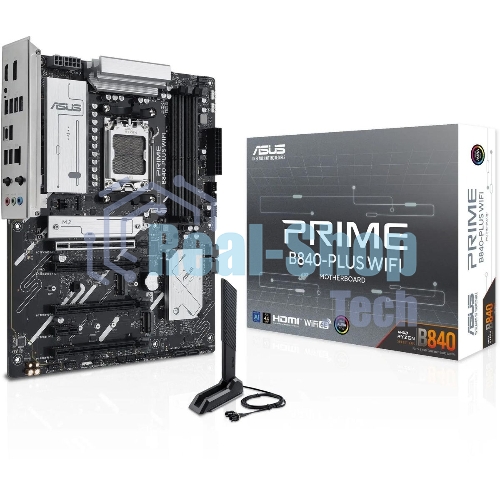 Материнская плата ASUS PRIME B840-PLUS WIFI, AM5, AMD B840, 4xDDR5, 4xSATA, 3xM.2, 1xPCIe 4.0 x16, 1xPCIe 3.0 x16, 2xPCIe 3.0 x16, 1xPCIe 3.0 x1, 1xDP, 1xHDMI, 1x 2.5Gb LAN, 8xUSB-A, 3x3.5 мм, 7.1, ATX