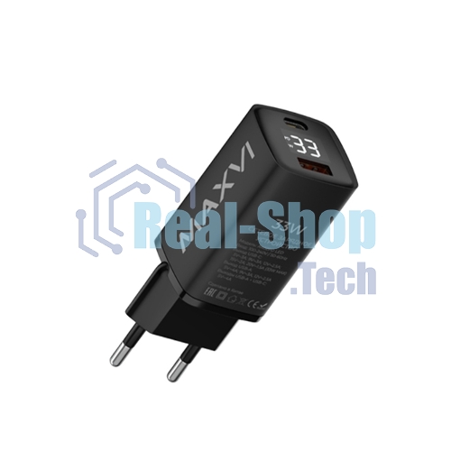 Сетевое зарядное устройство Maxvi A402PD LED 33W, 1xUSB-A, 1xUSB-C, черный